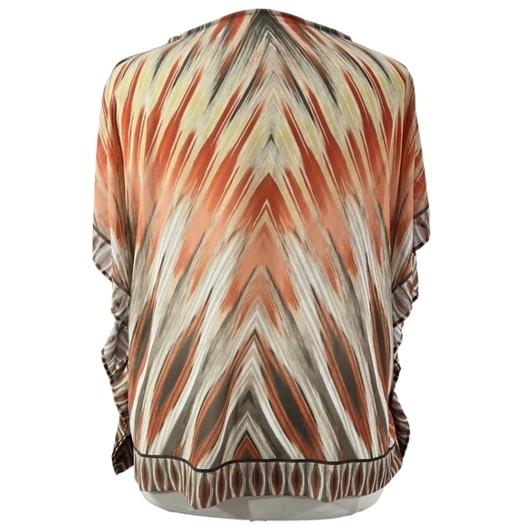 Chico's Orange Brown Fiery Earthy Lightweight Sheer Boho Poncho With Armholes - Picture 2 of 8